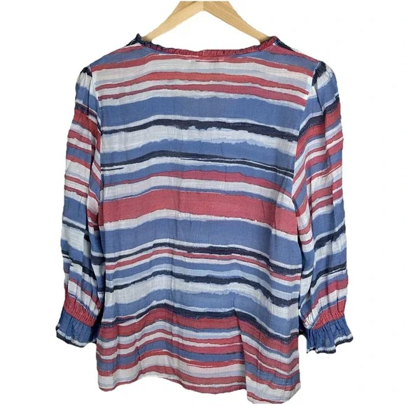 Zac & Rachel Womens Medium Top 3/4 Sleeve V-Neck Red/Blue Striped Pullover Light - Picture 6 of 6